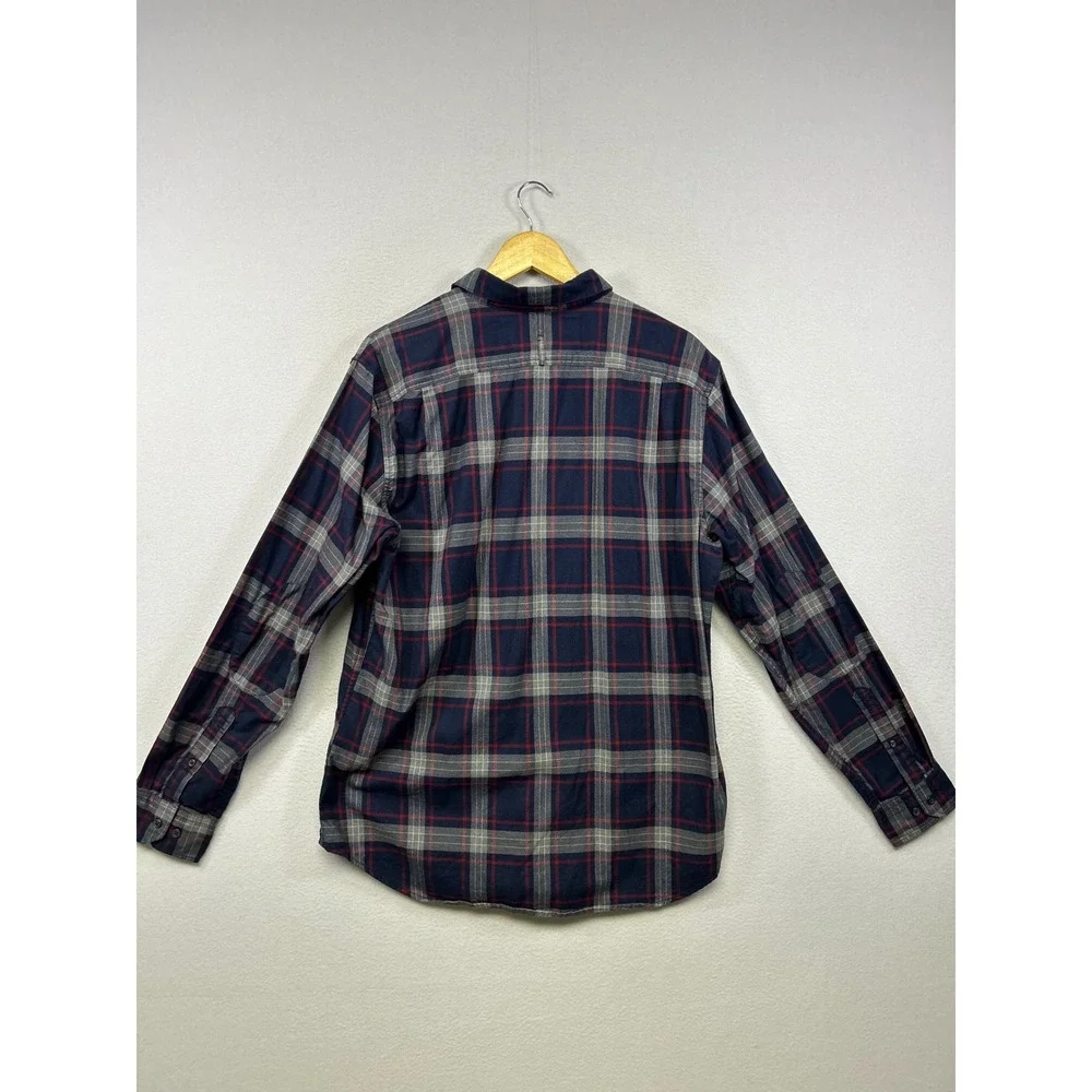 Banana Republic Plaid Flannel Mens L Navy Blue Luxe Flannel Slim Fit Shirt